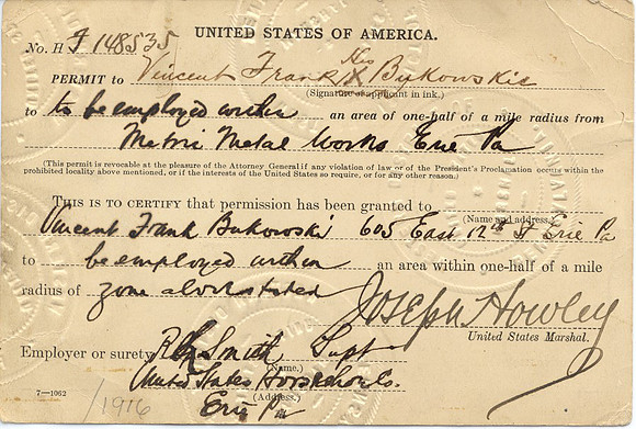 Vincinety Frank Bukowski - Work Permit Back
