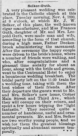 The_Clarion_Democrat_Thu__Nov_6__1890 Selker-Guth Wedding